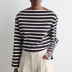 COS Navy & White Striped Boatneck Top